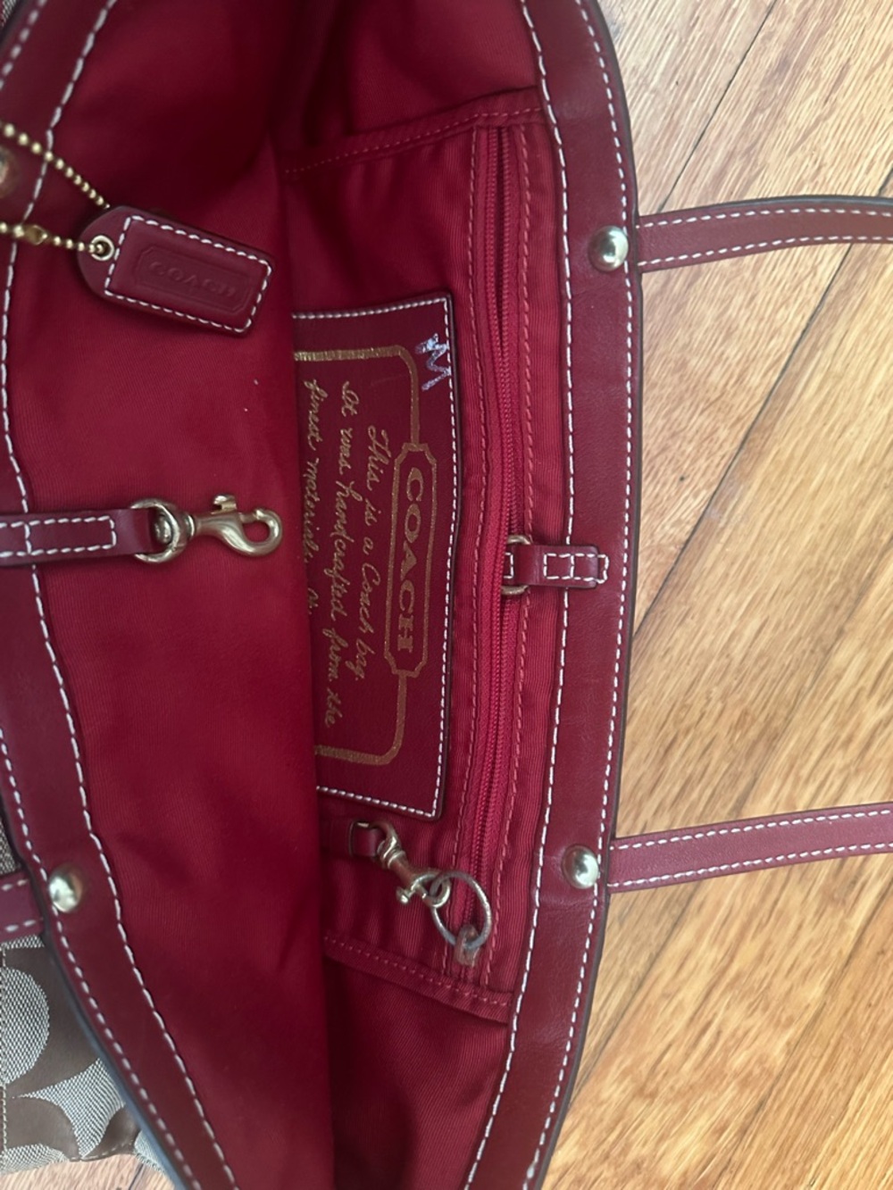 Coach Red Tote with Signature Lining - Picture 2 of 6